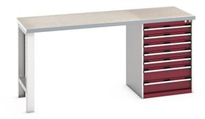 41004122.** Bott Cubio Pedestal Bench with Lino Top & 7 Drawers - 2000mm Wide  x 750mm Deep x 940mm High. Workbench consists of the following components for easy self assembly:...